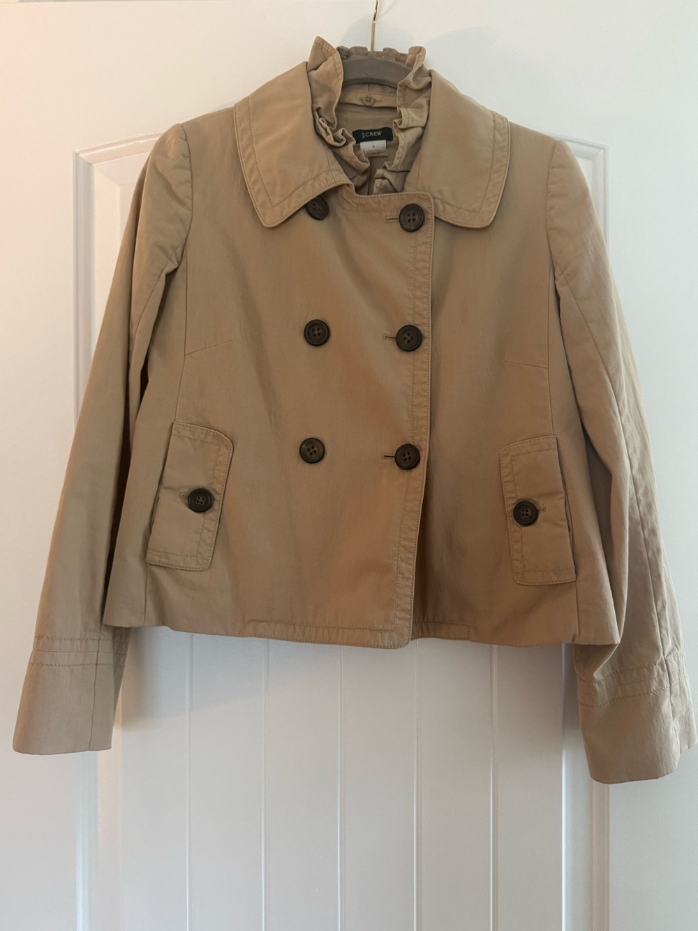 J. Crew Cropped Double-Breasted Trench Jacket in Tan